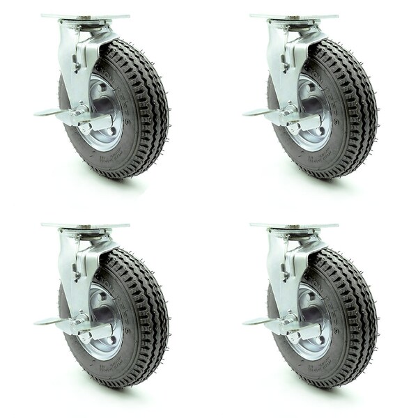 Service Caster 8 Inch Gray Pneumatic Wheel Swivel Casters with Brakes Set SCC-100S280-PNB-GRY-TLB-4 - main